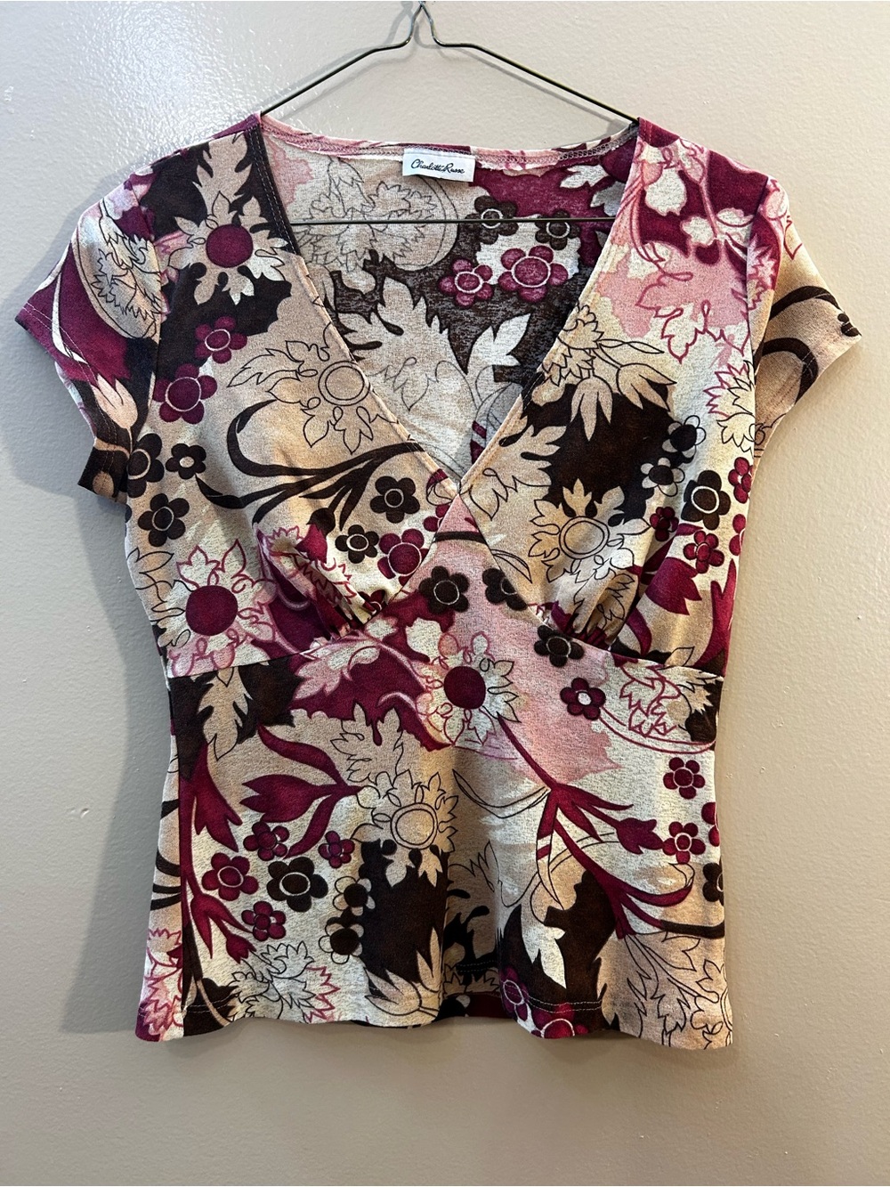Charlotte Russe Berry Floral Surplice Top